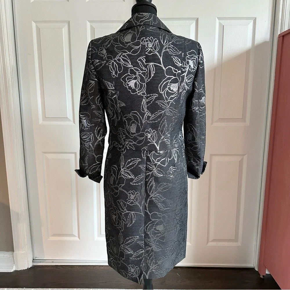 Nipon Boutique Black and Silver Floral Jacket and Cocktail Dress Set